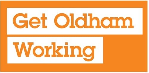 Orange and white graphic with bold text "Get Oldham Working." Orange and white graphic with bold text "Get Oldham Working."