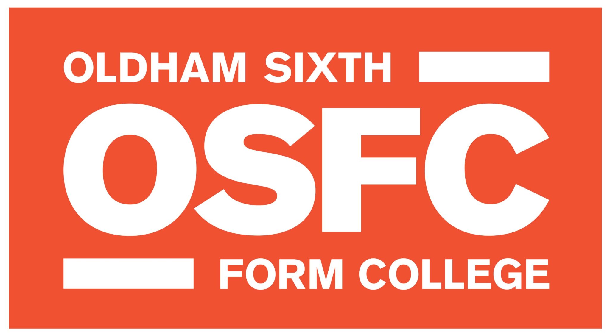 Red rectangular logo with bold white text: "Oldham Sixth Form College" abbreviated as "OSFC" in the center.